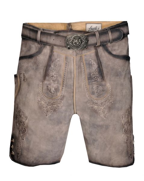 Lederhose kurz FU-104 granit grau mit Gürtel Fuchs