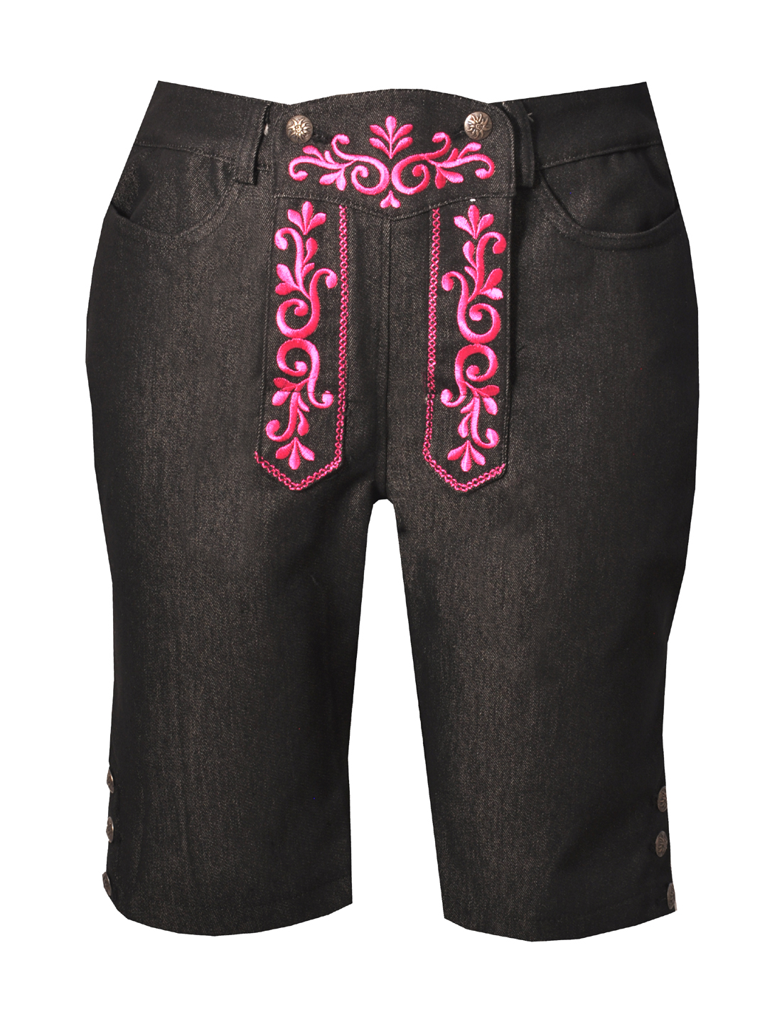 Trachtenjeans Rabenhof schwarz pink Stickereien Trachtenhosen schwarz Jeans / | Damen | | pink Short Short Trachtenoutlet24 | Stickereien Trachtenjeans Rabenhof