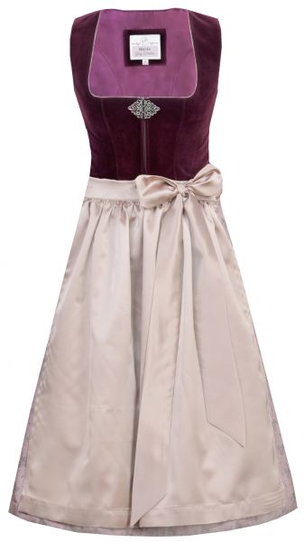 B-Ware / 2. Wahl - Dirndl midi 68 cm Sabine rosegarden bordeaux weinrot beige rosa Samt Marjo