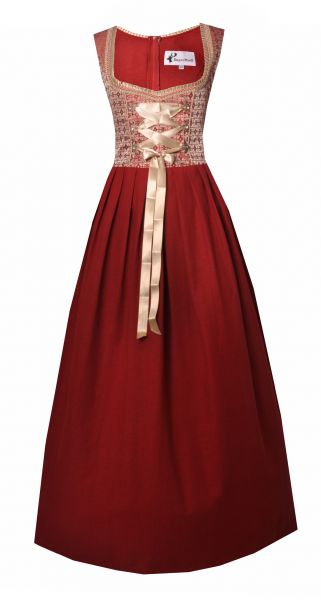 B-Ware / 2.Wahl - Dirndl lang 90 cm Kirchendemenreuth rot beige OHNE SCHÜRZE Bayer Madl