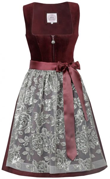 Dirndl midi 65 cm Veitsbronn wine bordeaux taupe Samt Marjo