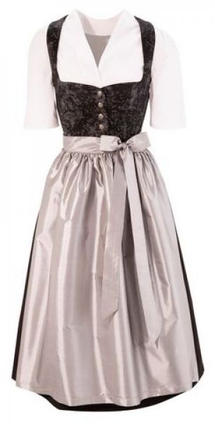 B-Ware / 2.Wahl - Dirndl midi 70cm Oberbindham schwarz grau silber Set 3-tlg. Naber Collection