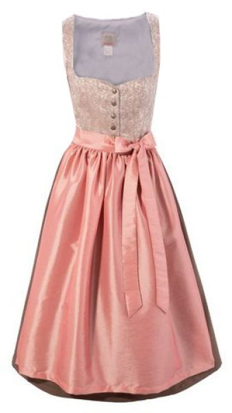 B-Ware / 2. Wahl - Dirndl midi 69cm Mausham taupe rosa Tachtenset 2-tlg. Naber Collection